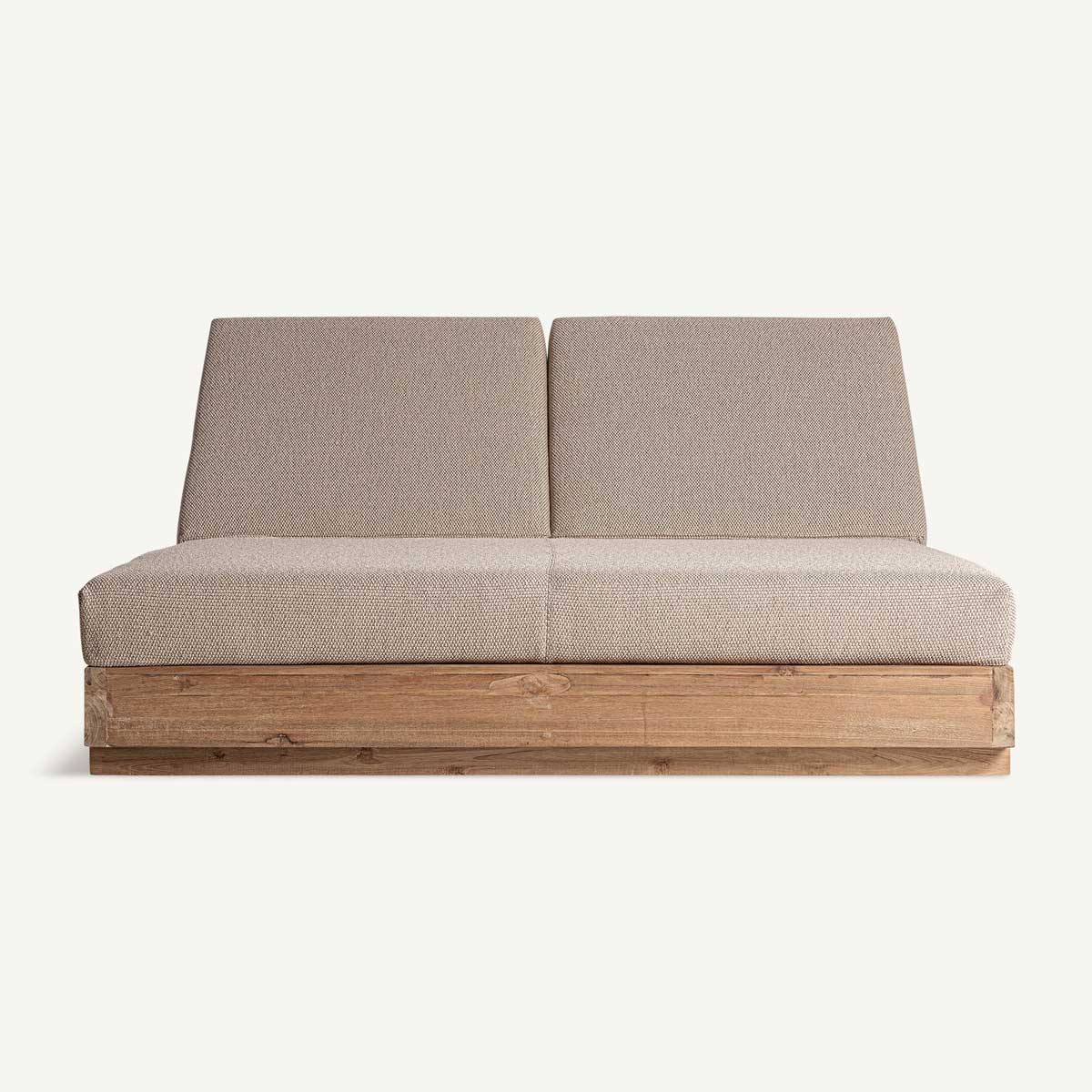 Bain de soleil double en bois et tissu beige