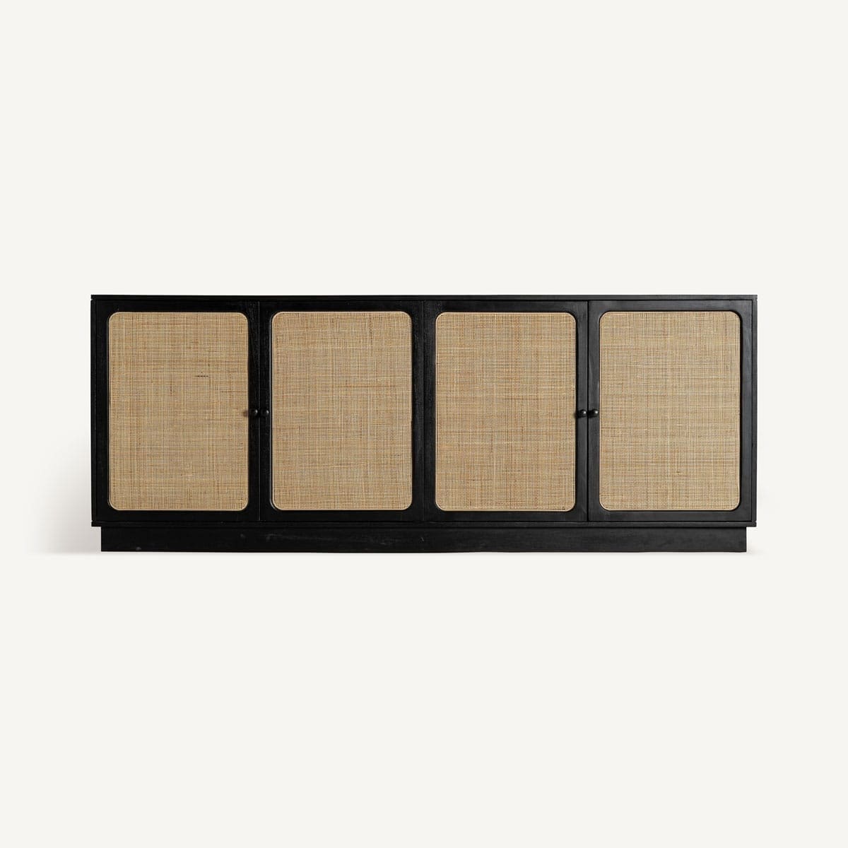 Buffet bois noir et rotin 206 cm