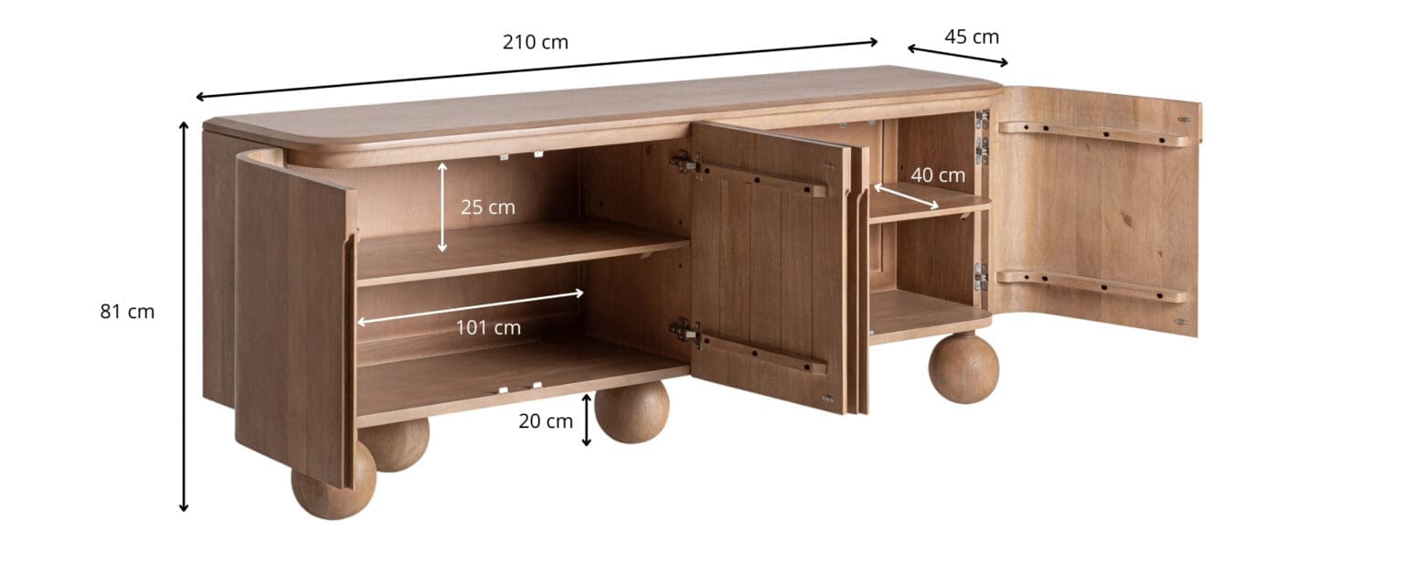 Dimensions du buffet en bois de manguier massif 210 cm