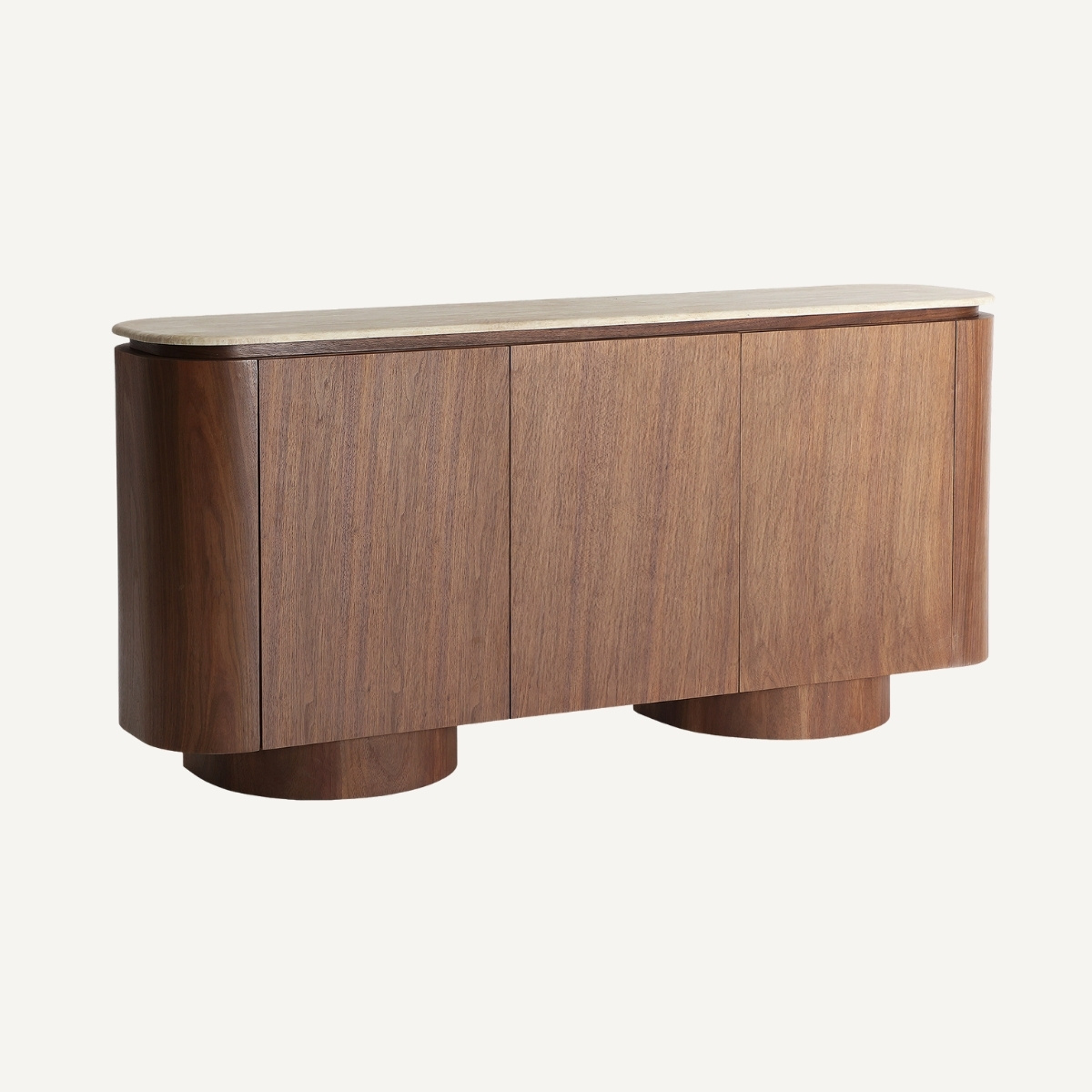 Buffet 3 portes en bois de noyer et travertin