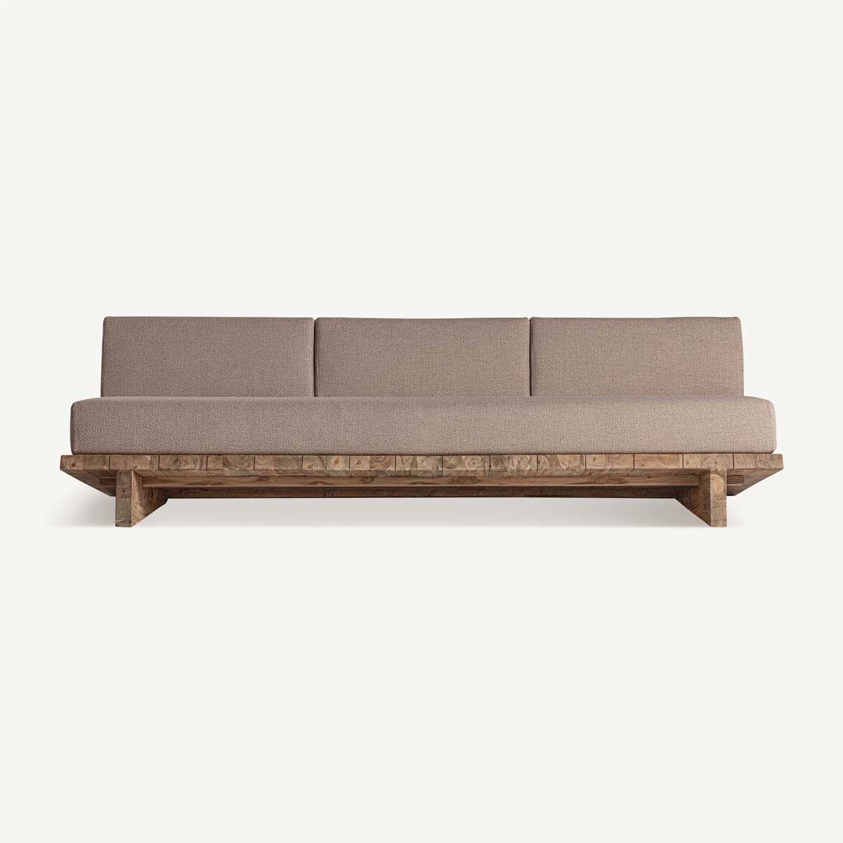 Canapé de jardin en bois et tissu beige 285 cm