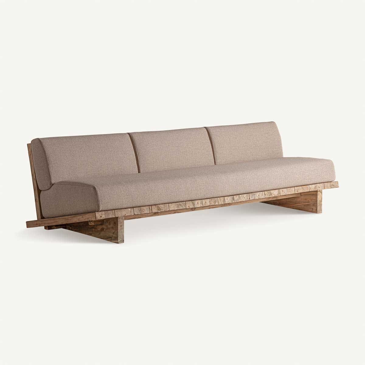 Canapé de jardin en bois et tissu beige 285 cm