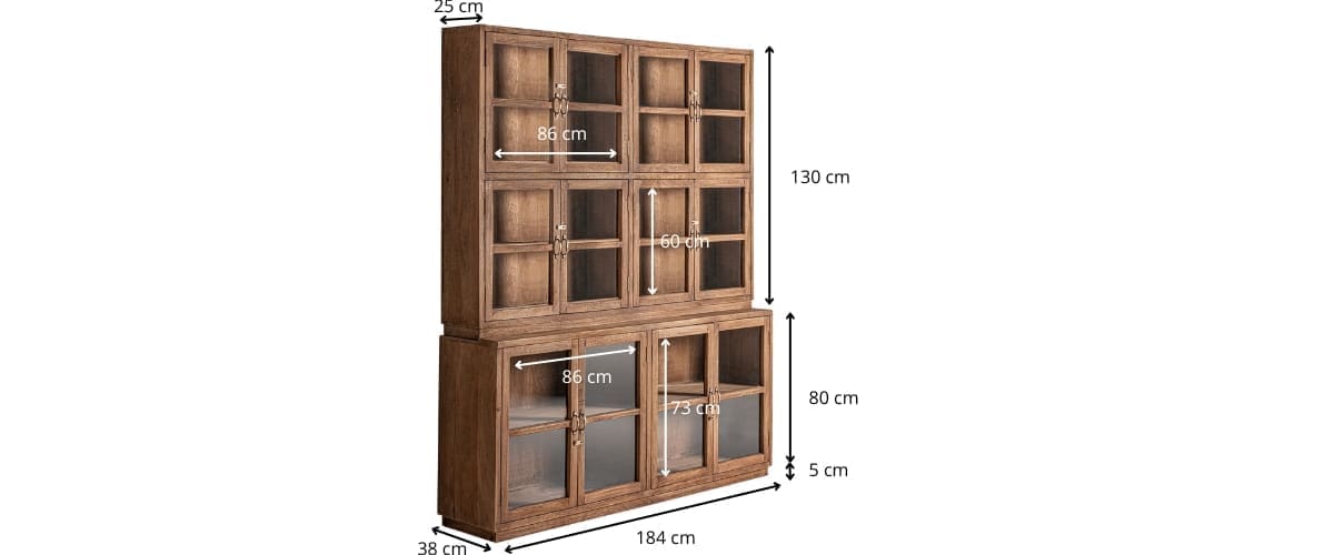 Dimensions de la bibliothèque en bois de manguier