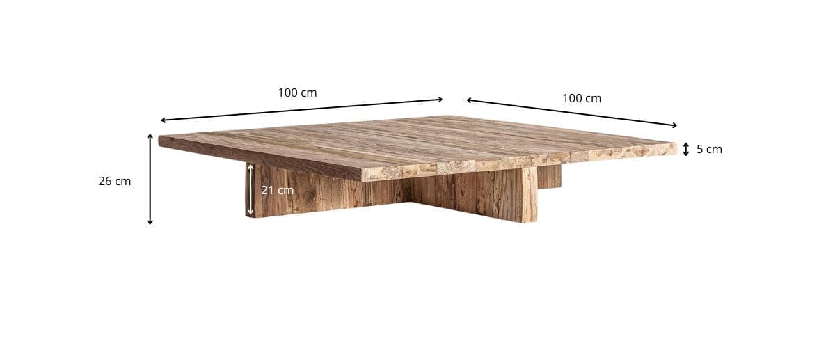 Dimensions de la table basse de jardin carrée en bois massif