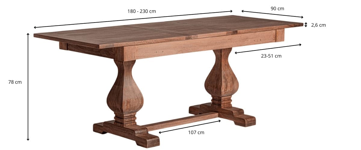 Dimensions de la table extensible