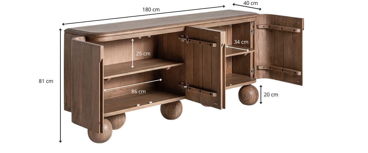 Dimensions du buffet en bois de manguier foncé