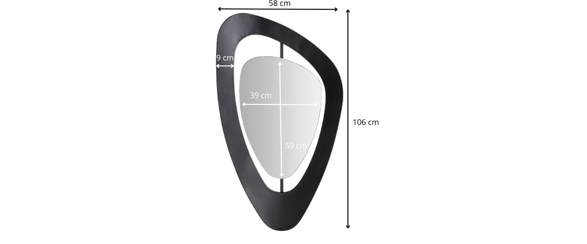 Dimensions du Miroir mural métal noir forme organique
