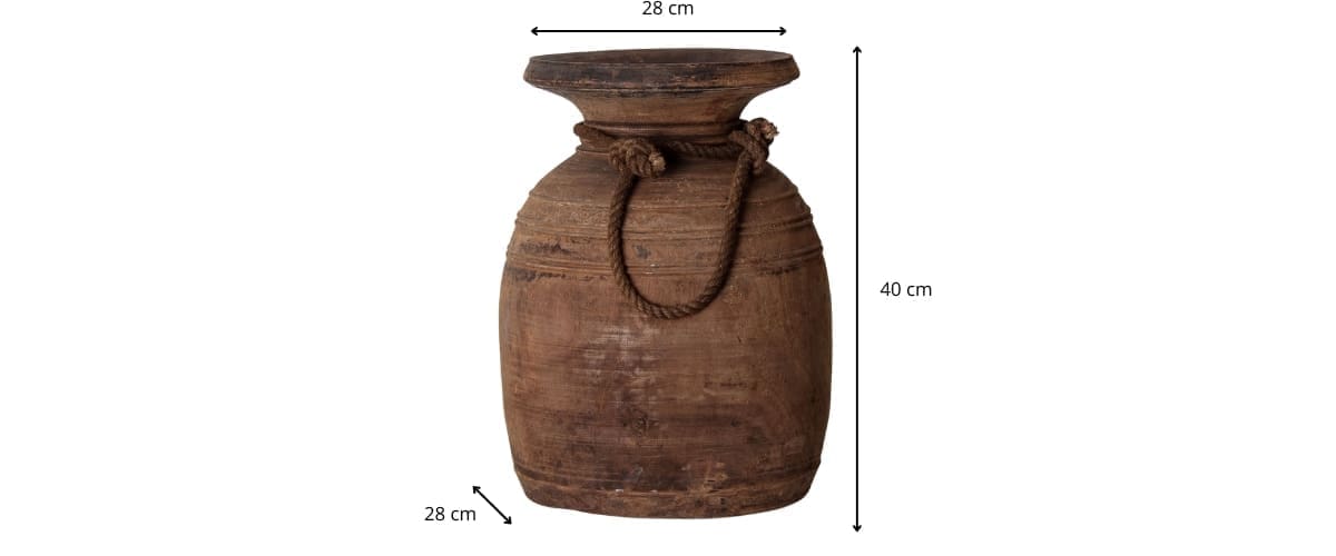 Dimensions du vase en bois massif vieilli et corde