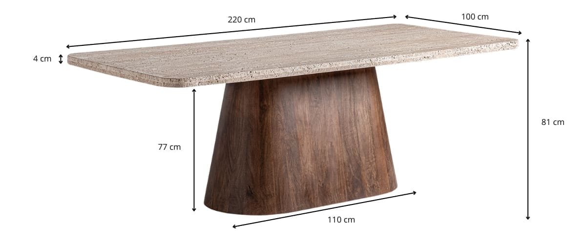Dimensions de la table de repas en travertin et bois massif