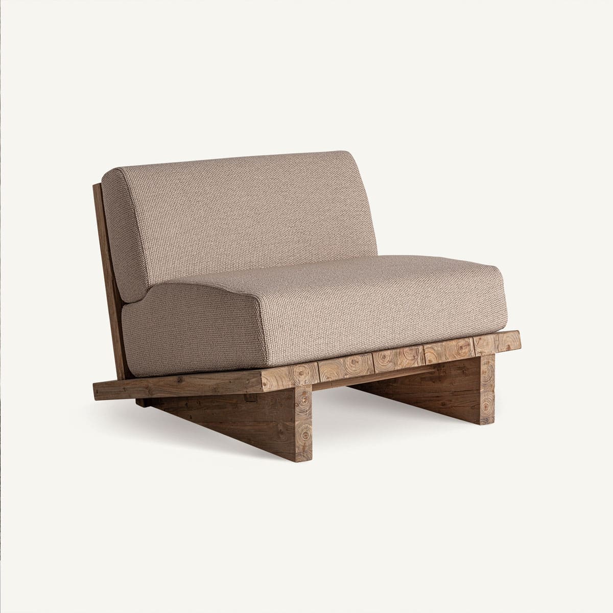 Fauteuil de jardin en bois et tissu plastique beige haut de gamme