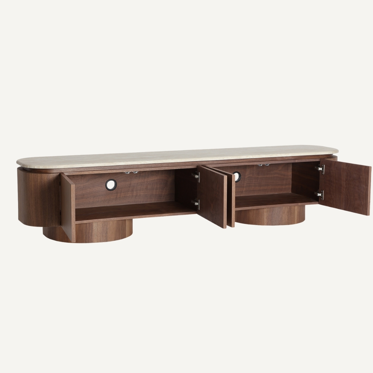 Meuble tv en bois de noyer et travertin