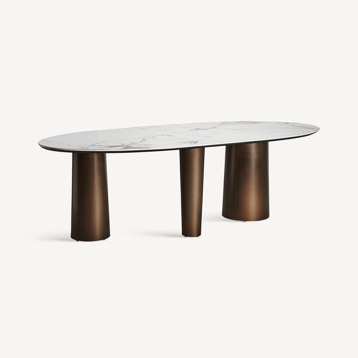 Table de salle à manger aspect marbre blanc et pied brun 240 cm