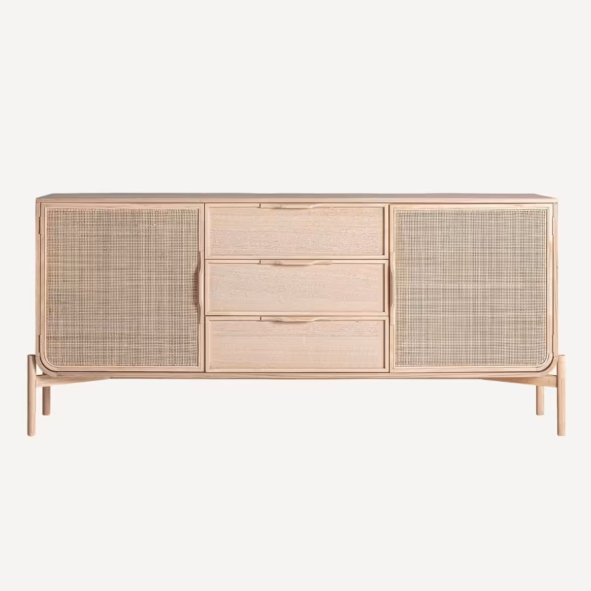 buffet en bois clair et rotin style scandinave