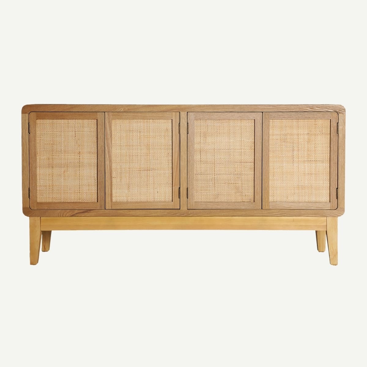 buffet style scandinave en bois naturel et bambou tressé