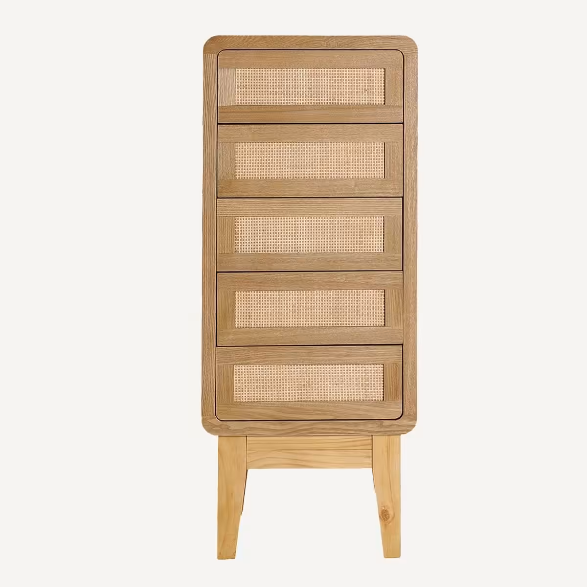 chiffonnier scandinave 5 tiroirs en bois clair