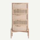 commode haute 5 tiroirs en bois massif et rotin