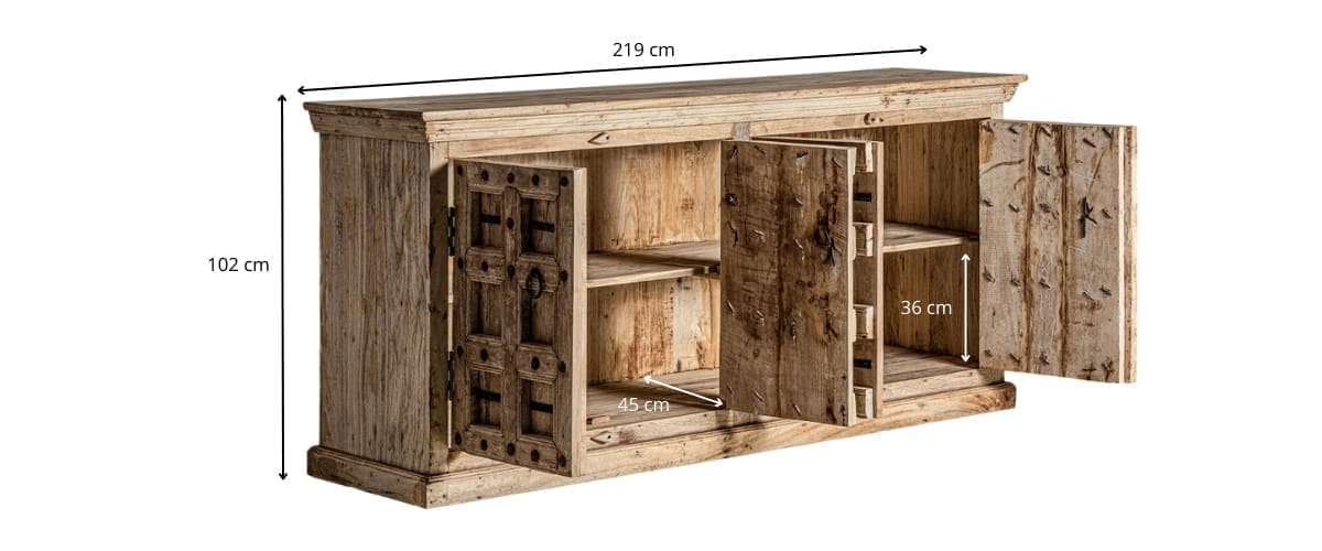 dimensions détaillées du buffet ethnique