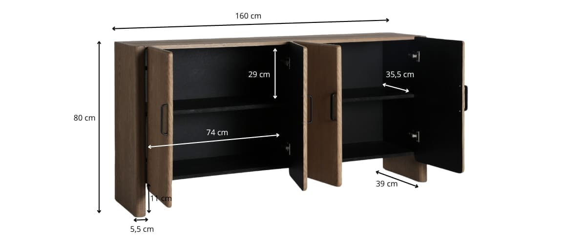 dimensions détaillées buffet 4 portes