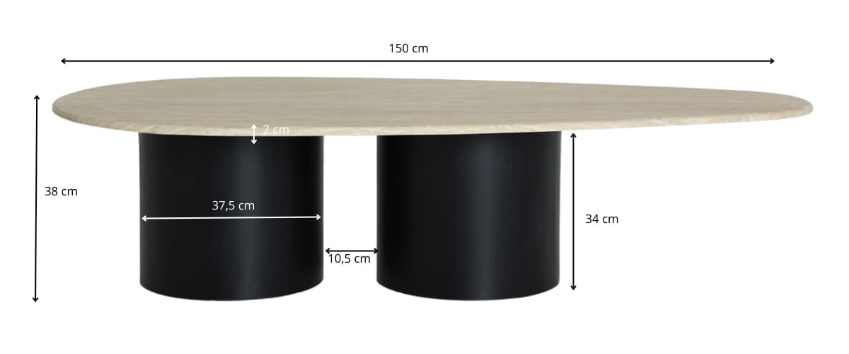dimensions détaillées table basse ovale