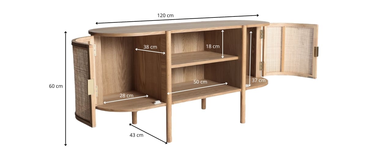 dimensions meuble tv rotin