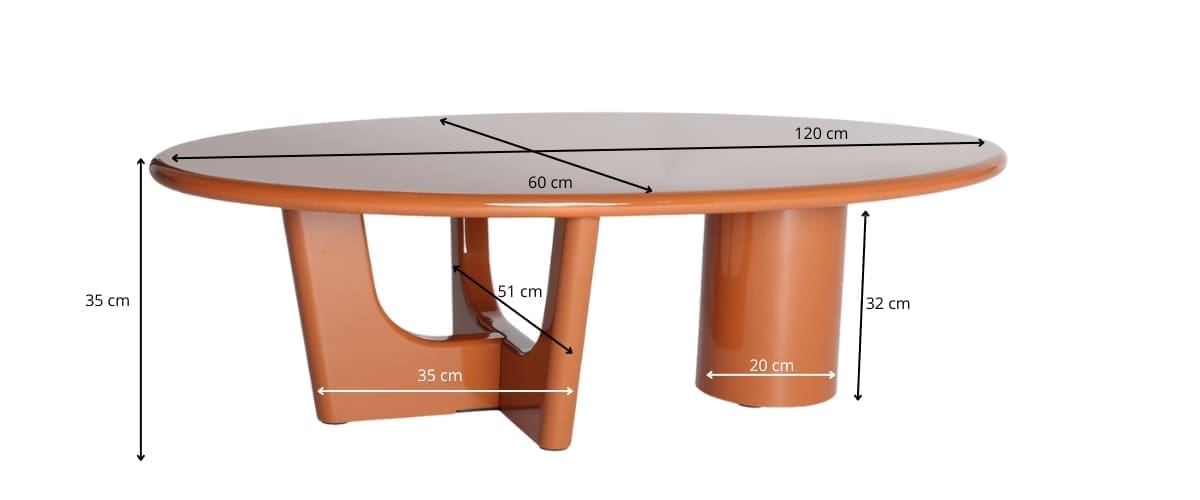 dimensions détaillées table basse orange