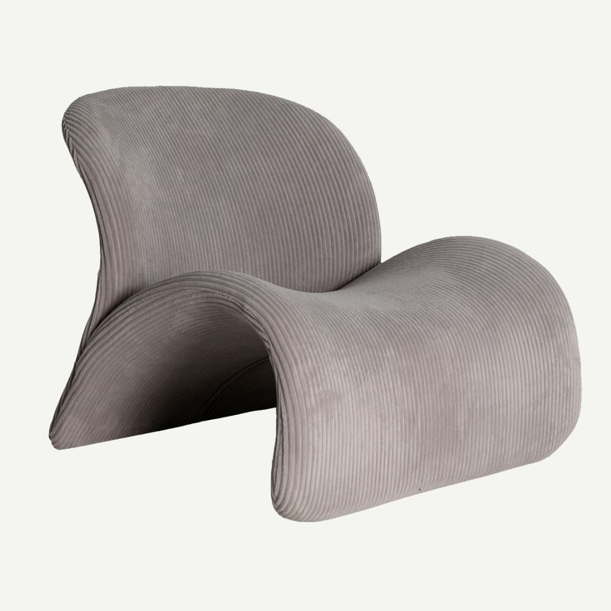 fauteuil design forme courbée en velours côtelé gris