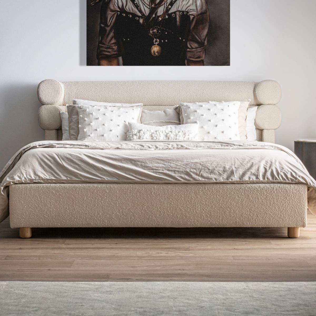 lit king size en tissu teddy blanc cassé beige