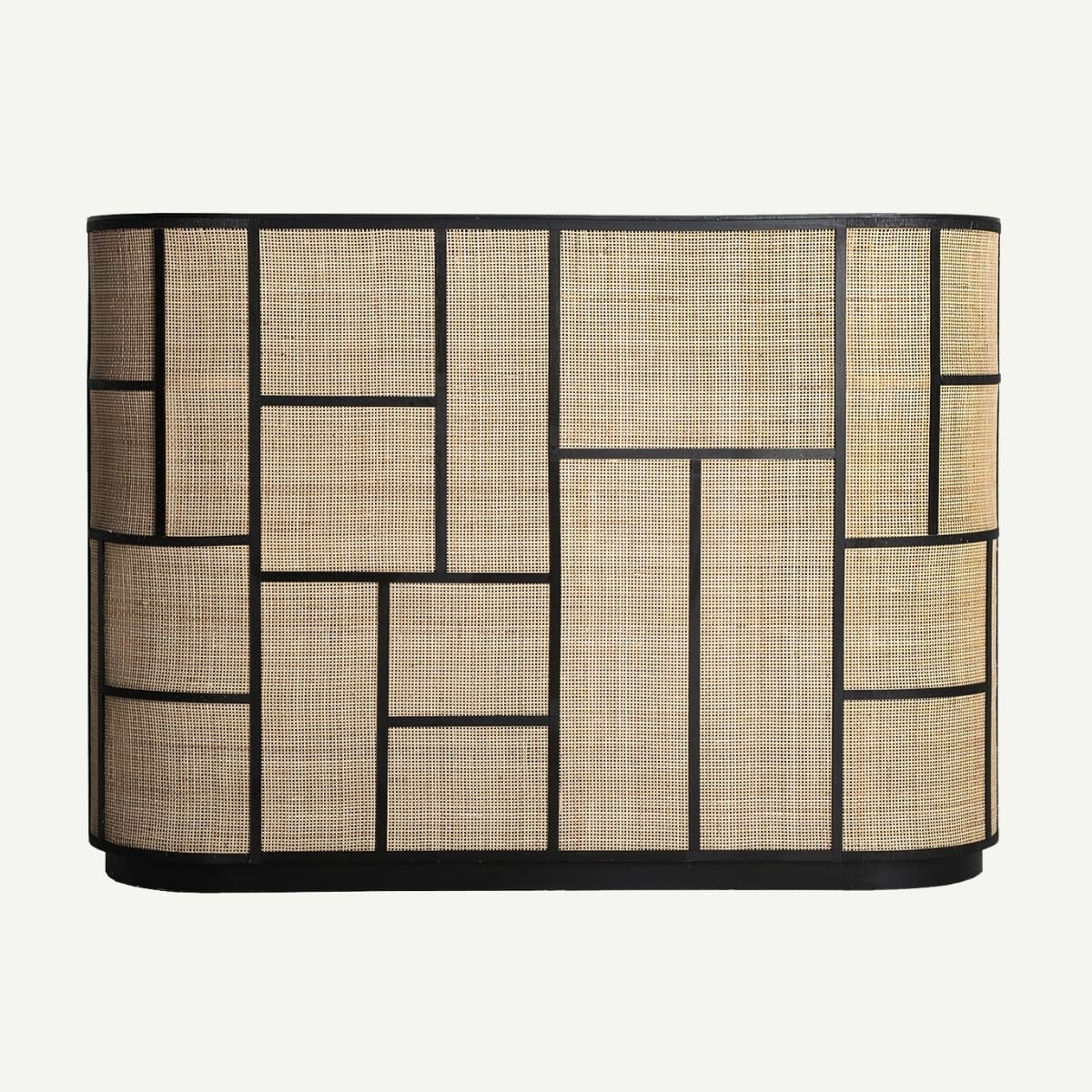 meuble bar comptoir japandi en bois et rotin