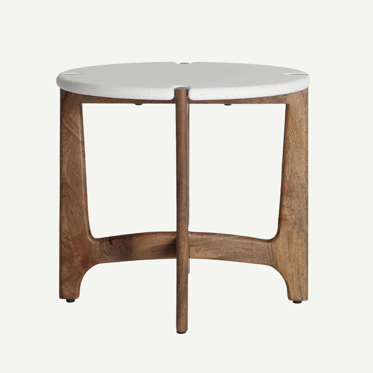 Table d'appoint ronde manguier et blanc moucheté SAM