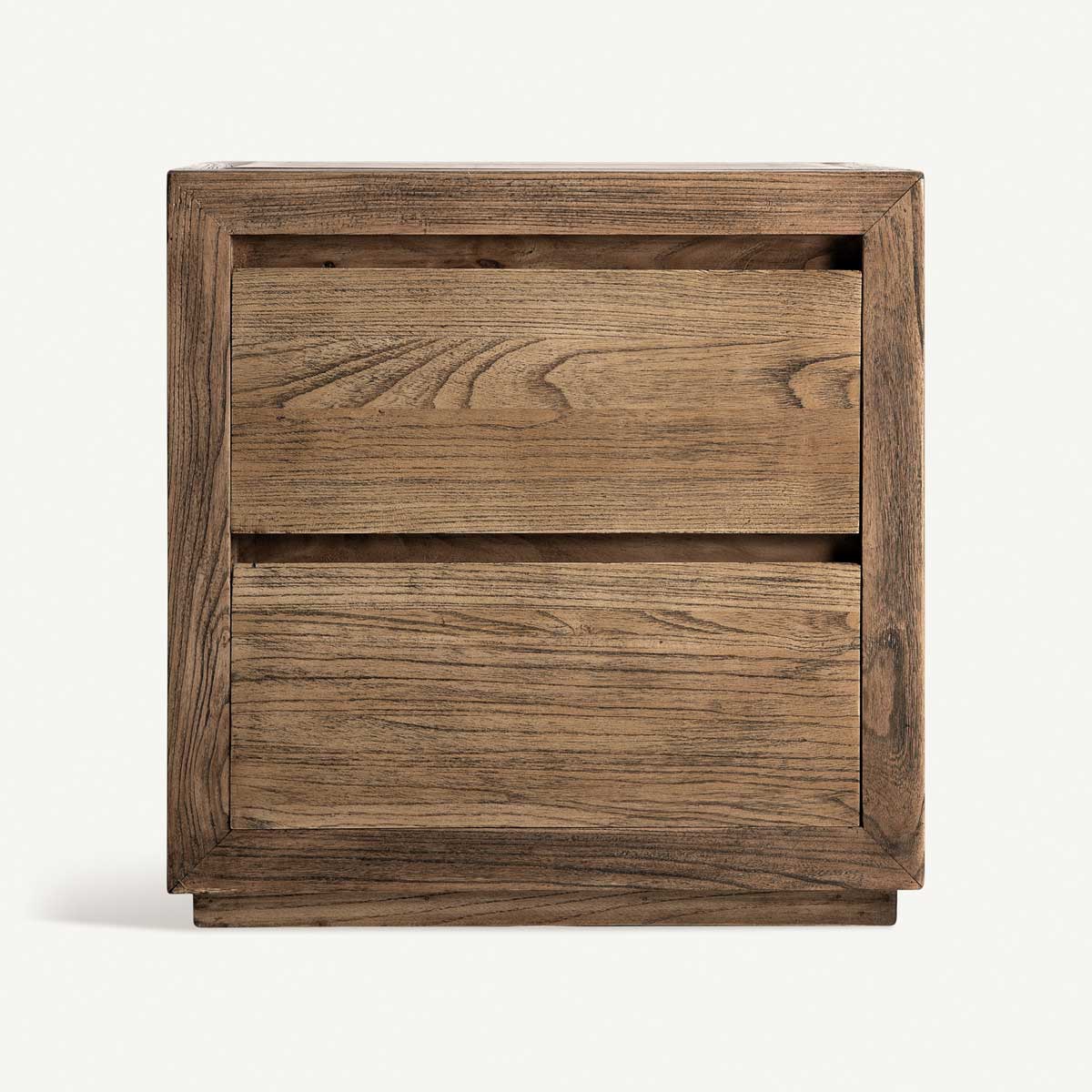 Table de chevet 2 tiroirs en bois massif d'orme 60 cm