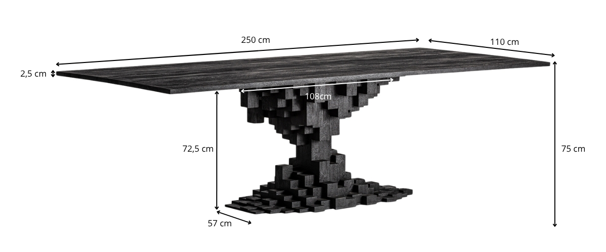 Dimensions de la table à manger en bois de manguier noir