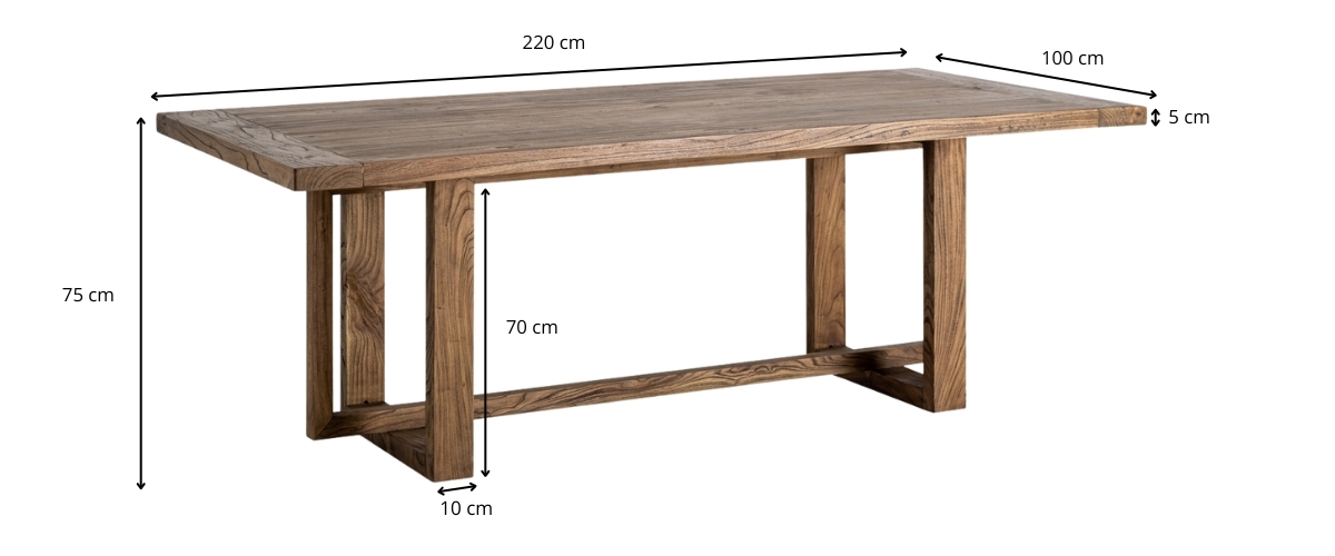 Dimensions de la table de repas en bois massif de 220cm