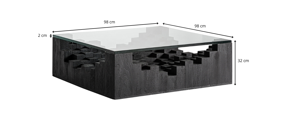 Dimensions de la table basse en bois de manguier noir