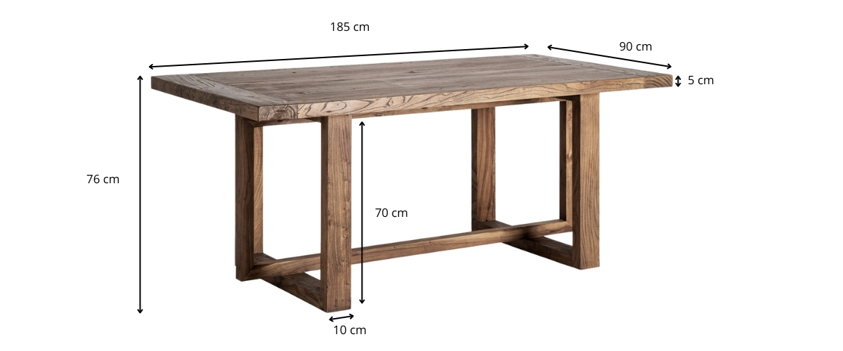 Dimensions du bureau en bois d'orme massif