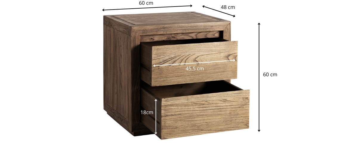 Dimensions du chevet en bois d'orme massif