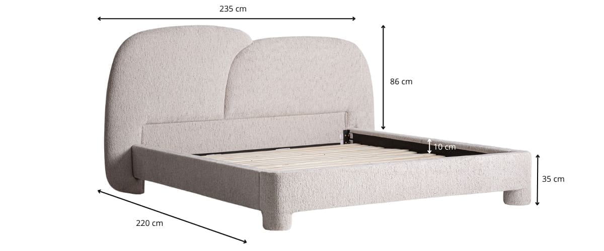 Dimensions du lit double tissu chenille 180x200 cm