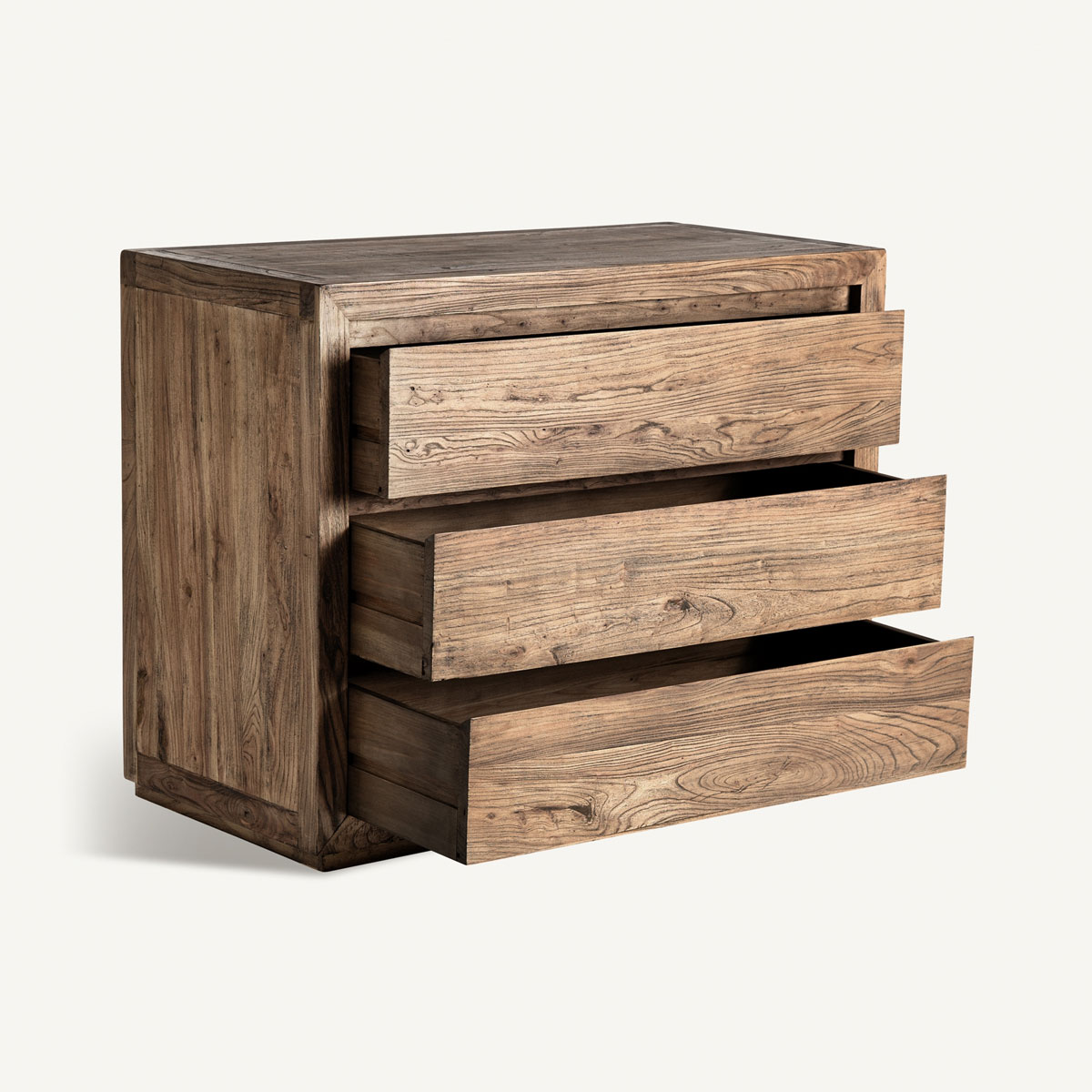 Commode 3 tiroirs en bois massif d'orme 102 cm