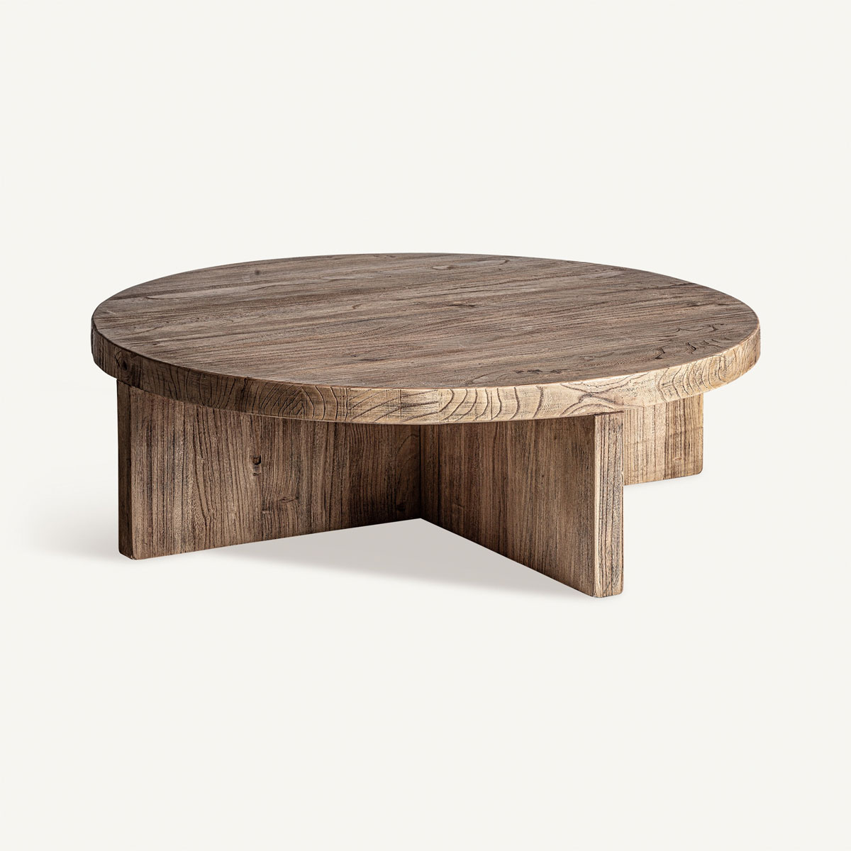 Table basse ronde de 100 cm en bois d'orme massif