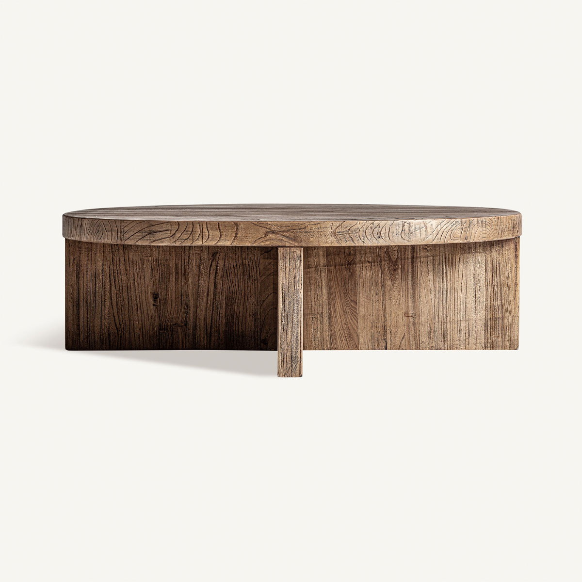 Table basse ronde de 100 cm en bois d'orme massif