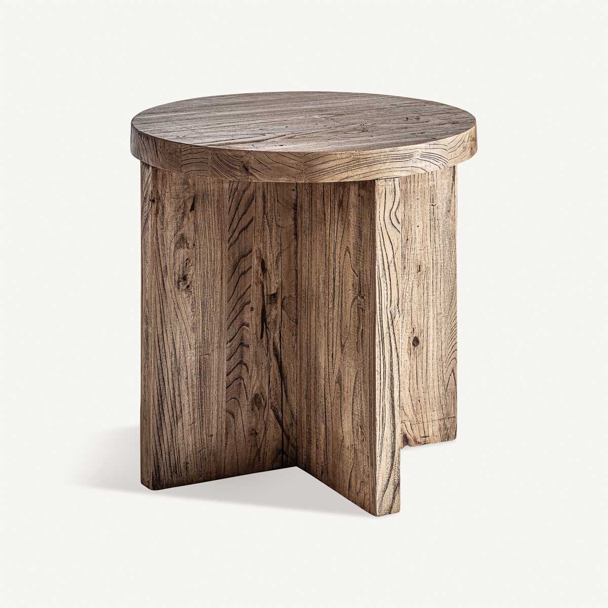 Table d'appoint ronde de 60 cm en bois d'orme massif