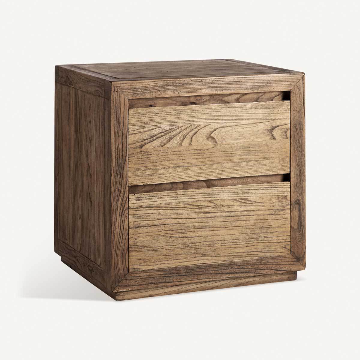 Table de chevet 2 tiroirs en bois massif d'orme 60 cm