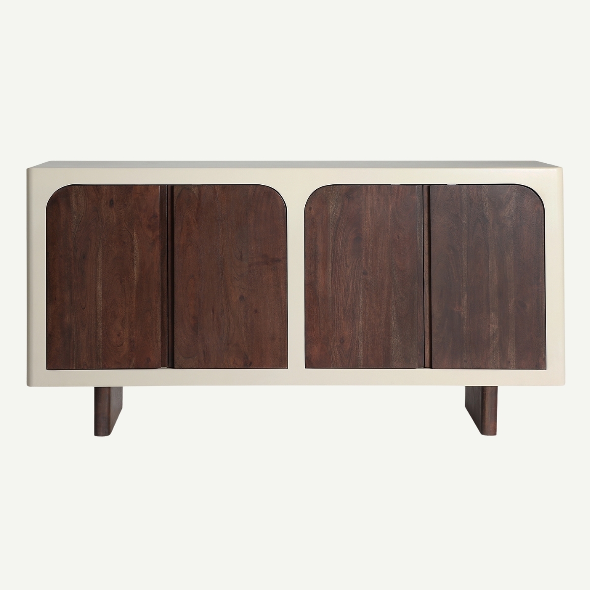 buffet 160 cm blanc cassé et façades en bois