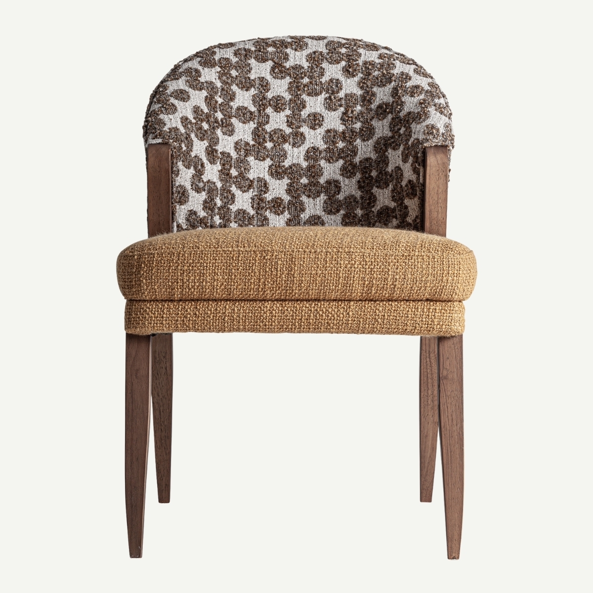 chaise en bois et tissu épais mid century