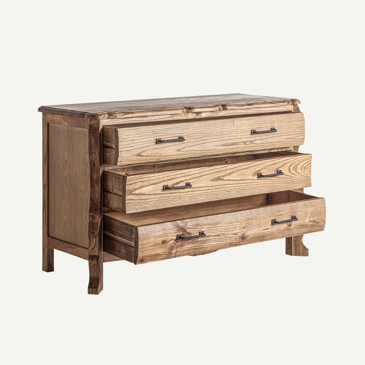 commode 3 tiroirs en bois d'orme 130 cm