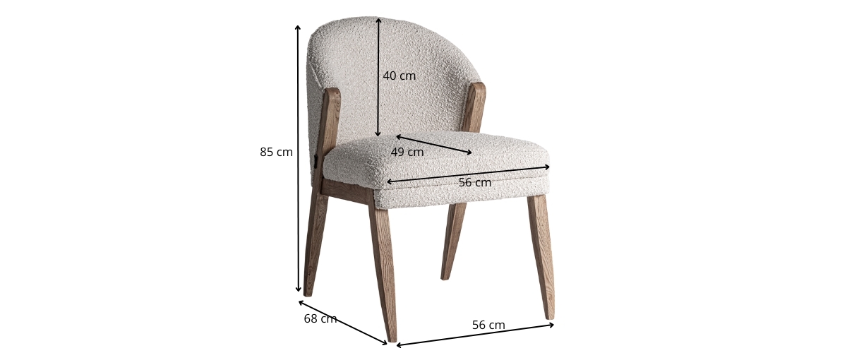 dimensions fauteuil en bois et tissu bouclé