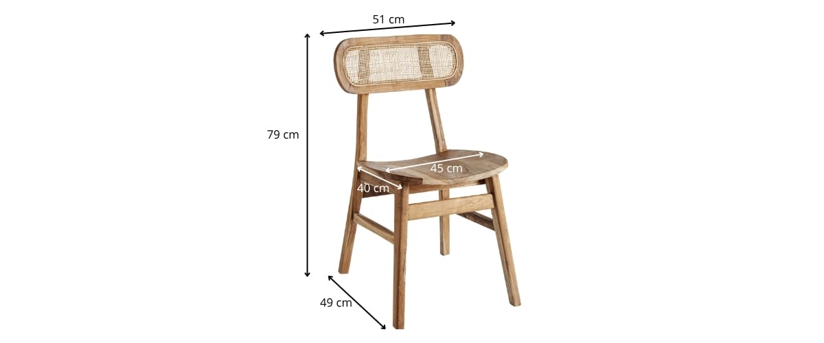 dimensions chaise teck et rotin