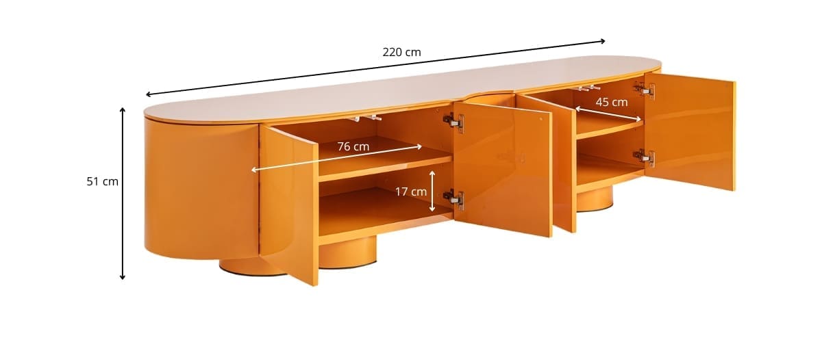 dimensions détaillées du meuble tv orange