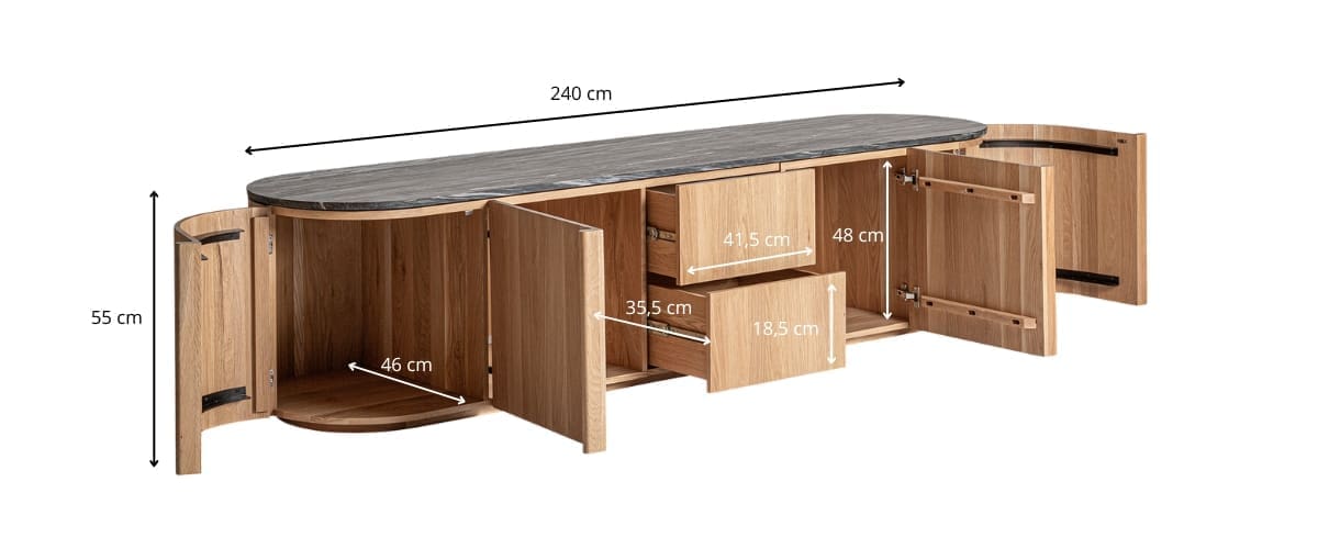 dimensions détaillées meuble tv 240 cm