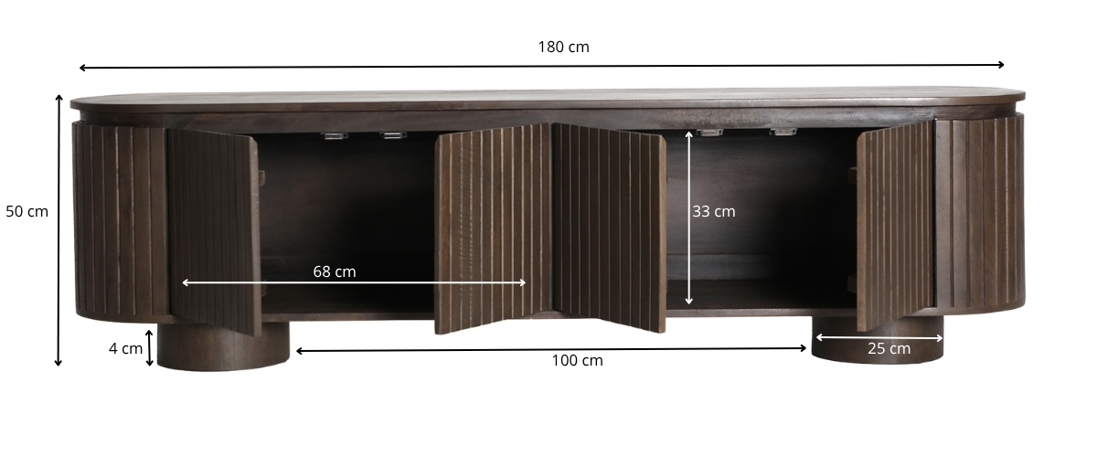 dimensions détaillées meuble tv en manguier foncé