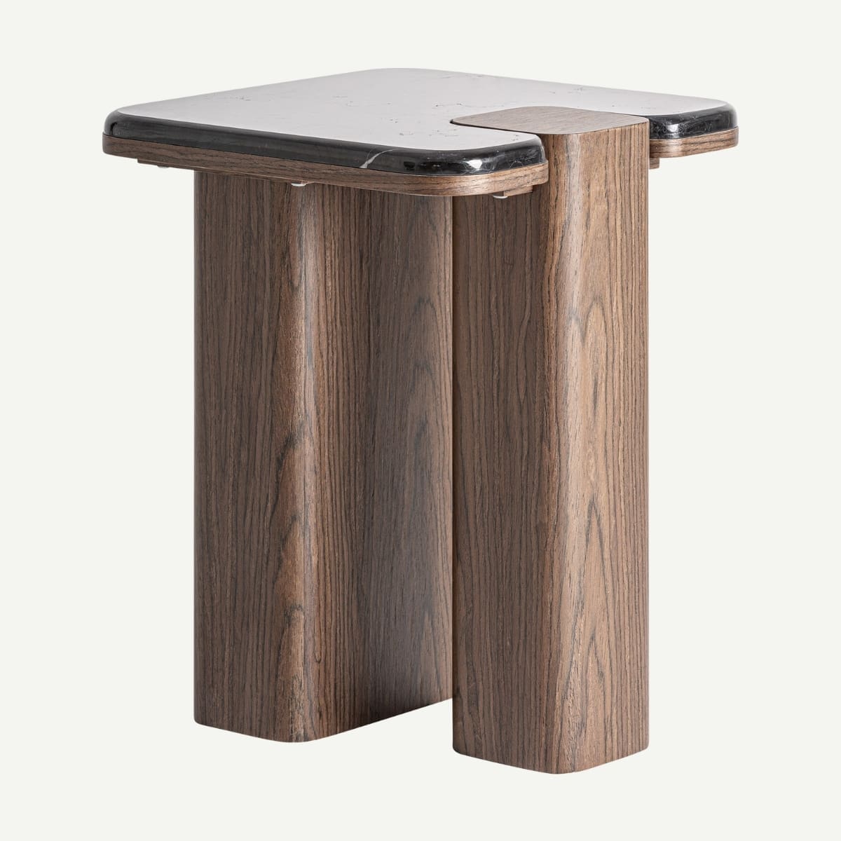 bout de canapé design en bois et marbre noir 40 cm